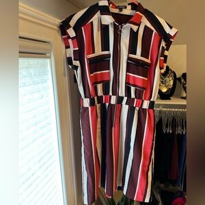 EXPRESS Short sleeved striped mini shirt dress with pockets!